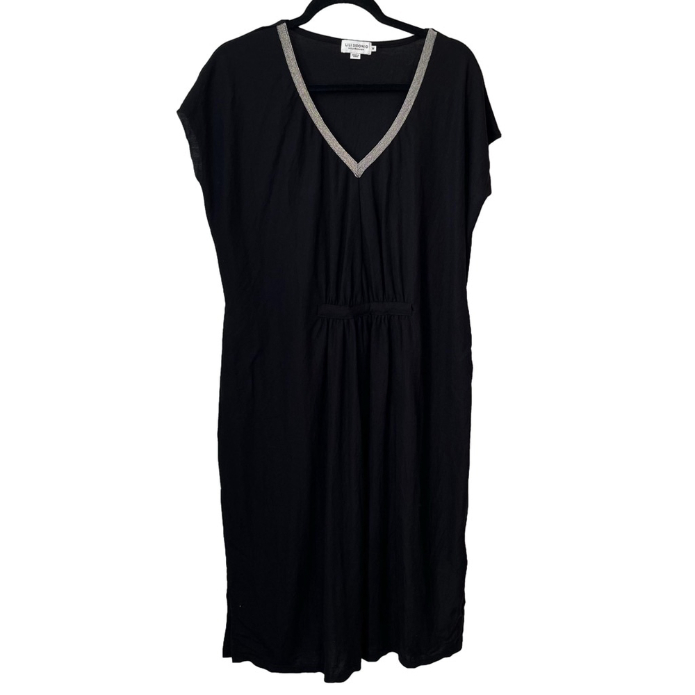 Lili Sidonio x Molly Bracken Black T-Shirt Dress Short Sleeve Silver Beaded M